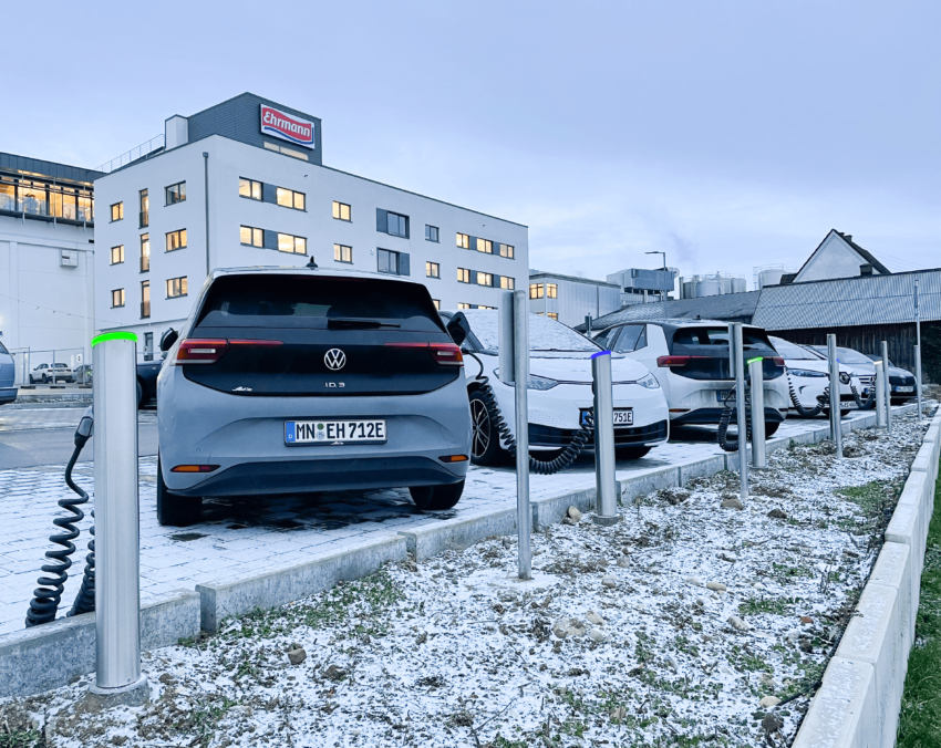 Ladestationen für Elektrofahrzeuge bei der Ehrmann GmbH Oberschönegg im Allgäu